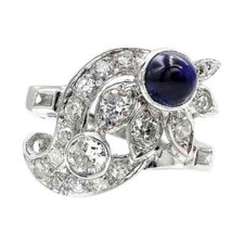 Art Deco 2.95 CT Blue Sapphire White CZ Women's Engagement Ring In 935 Silver