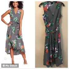 Who What Wear Floral Stripe Wrap Midi Dress