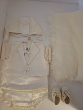 Vintage White Baby Baptism Christening Suit with Bonnet/Hat/ Booties/Blanket