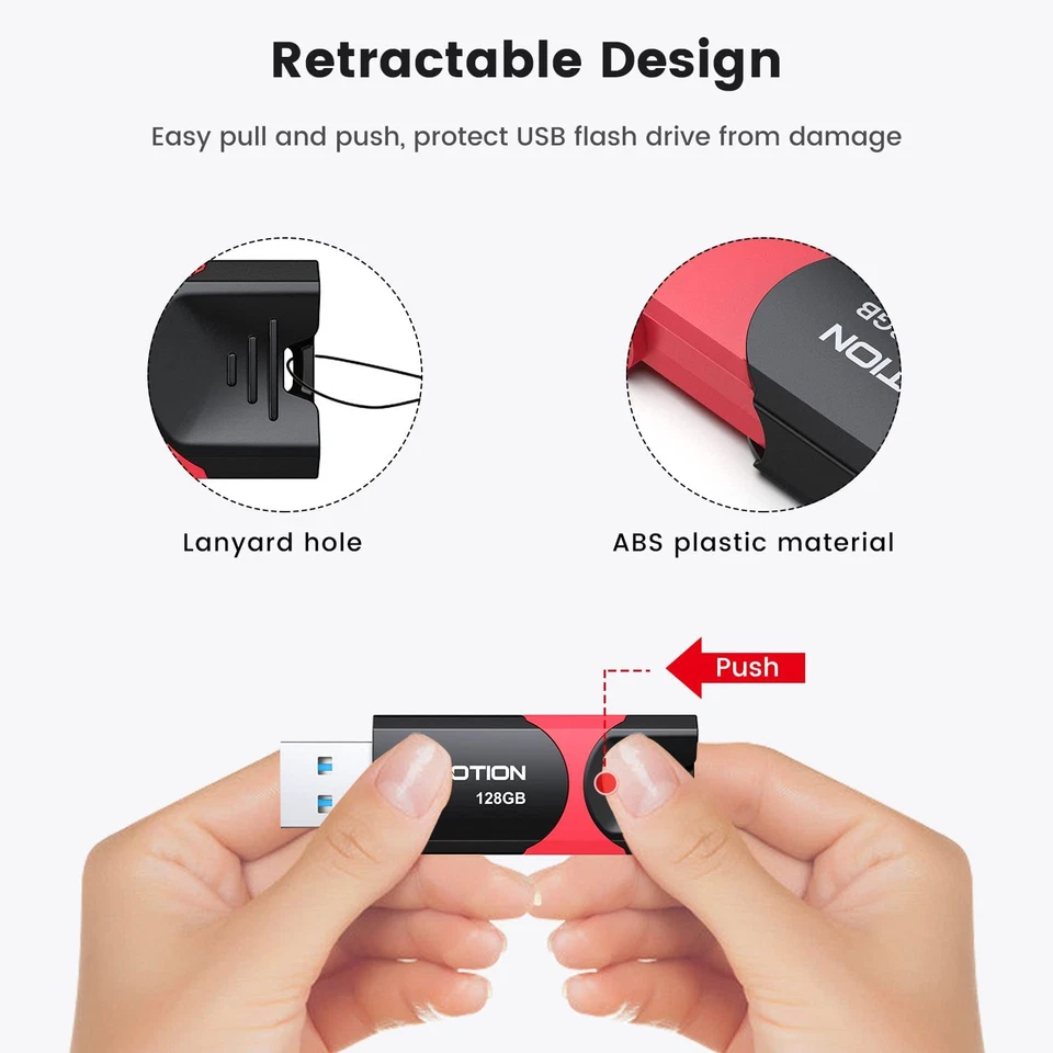 128 GB USB3.0 Flash Drive Thumb Drive Retractable128G Zip Drive Ultra High Speed - Image 3 of 4