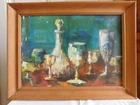 Jacques LASSERRE (XXème) huile sur toile Nature morte à la carafe et aux verres