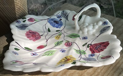 Blue Ridge Pottery China Chintz Handled Leaf Celery Dish Hand Paint Floral Plate
