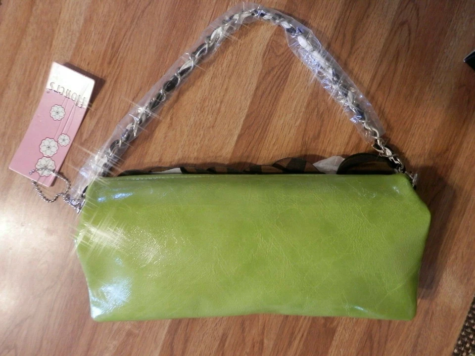 Bolso sin asas Hananel patrón de cebra con flor verde chequera cartera Foto 3 de 3