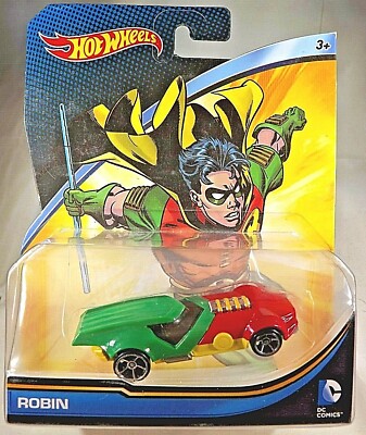 2014 Hot Wheels DC Comics Character Car ROBIN Red/Yellow/Green w/Chrome OH5 Sp