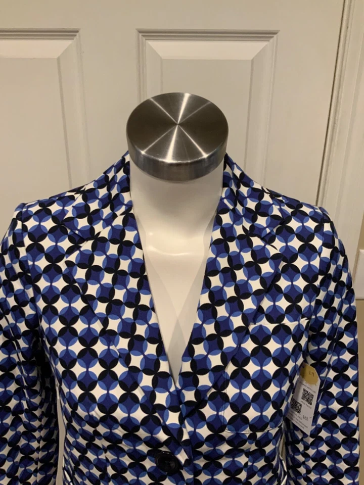 Blazer Kate Spade Azul y Blanco Geométrico Estampado Circular, Talla 00 Foto 2 de 4