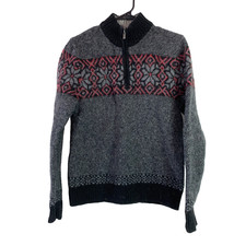 Vintage LL Bean Shetland Wool Snowflake Winter 1/4 Zip Sweater Small READ