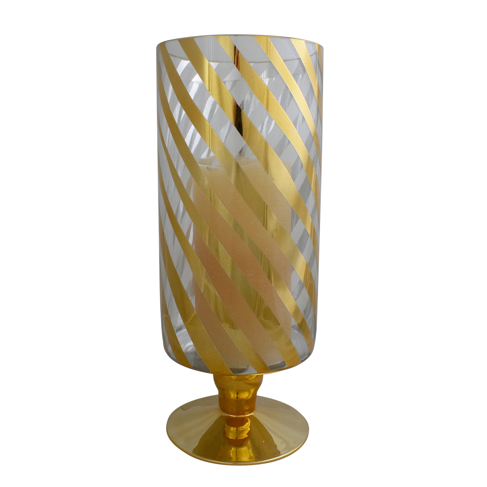 Melrose 12" Gold and Clear Swirl Striped Christmas Candle Holder