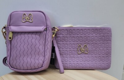 Lot of Disney Minnie Mouse Bow Icon Chevron Stitch Lilac Crossbody  Wristlet