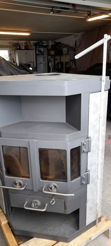 Kaminofen gebraucht, 550x550x1010, ca 6kW, grau, Edelstahlverkleidung, Rohr 150 - Bild 7 von 10