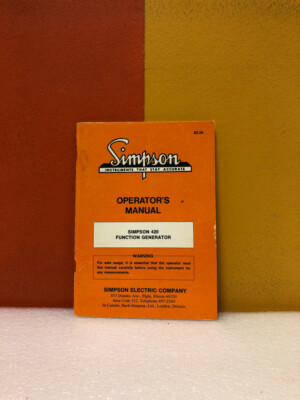 Simpson 6-111940 420 Function Generator Operator's Manual