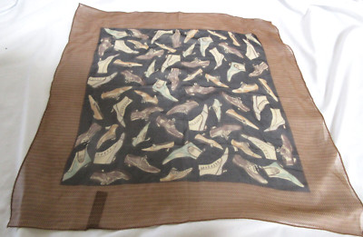 Vintage ECHO Brown Square 100% Silk Shoe Scarf 20'' x 20'' EUC