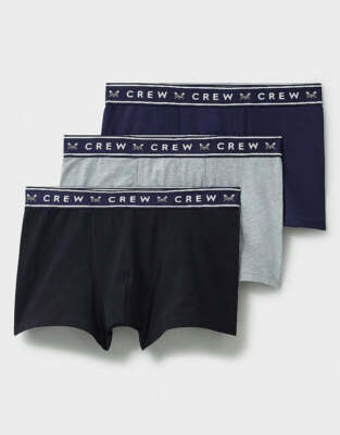 Crew Clothing Baumwolle 3er Pack Baumwolljersey Trunks - Schwarz/Marine/Grau