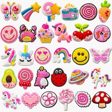 Kawaii Cartoon Croc Charms for Girls: 30 PCS Cute Pink Bulk Decoration Pins for
