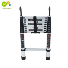 8.5 FT Telescoping Extension Ladder Aluminum W/ Non-Slip Feet Stable Hook