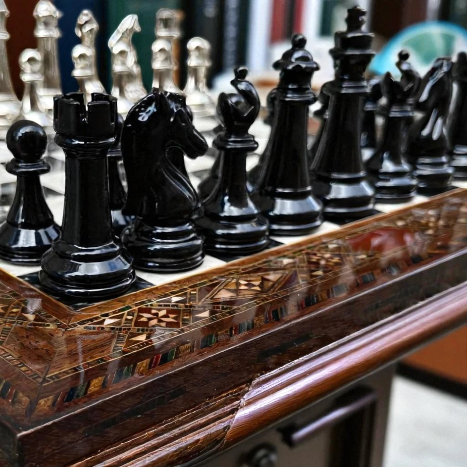 Luxury Chess Set Mosaic Inlay Board & Metal Pieces Handmade | Christmas Gift 🎁 - Image 4 of 4