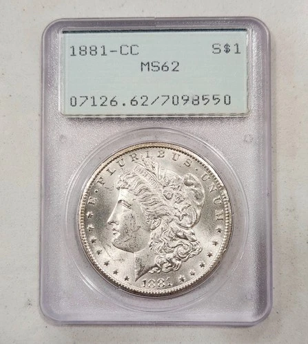 1881-CC Morgan Dollar ~ PCGS MS62 Green Label Rattler Holder Carson City Coin