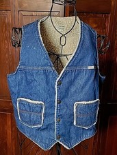 Vtg Sedgefield Trucker Vest Men L Denim Sherpa Lined Snap Up Western Cowboy 70s