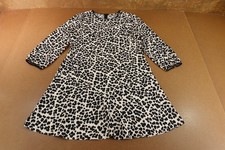 LOFT Womens Size 14 Black Cream Animal Print Long Sleeve A LIne Midi Dress New