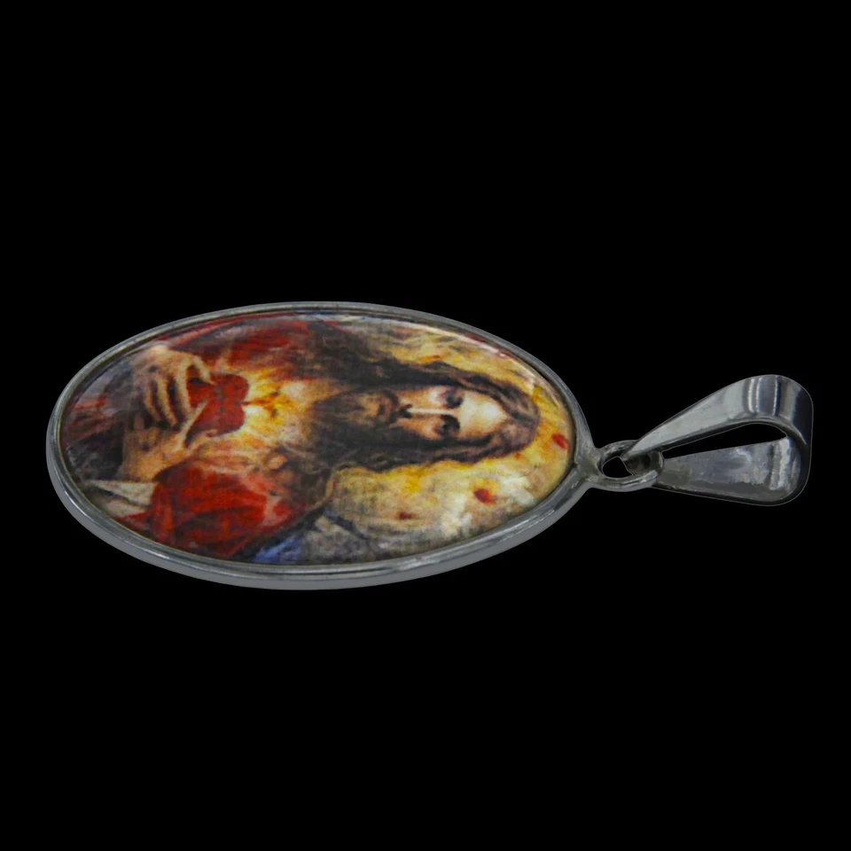 Ciondolo in Argento 925 Sacro Cuore Volto di Gesù Cristo Pendente Medaglia Gesu - Immagine 2 di 4