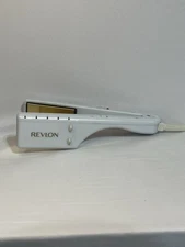 Revlon White Ceramic Hair Straightener Flat Iron 1.5” Gold Plates - Works