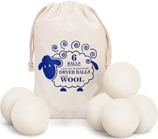 6 Pack Wool Dryer Balls Laundry Reusable Anti Static, 2.75 in/7 cm, White 