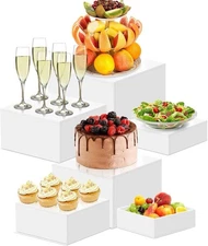 6Pc Acrylic Buffet Risers & Display Stands, White Food Serving Set, 5–11” Sizes