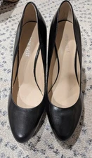 Nine West Kristal Black Leather Almond Toe Platform Pumps Size 10