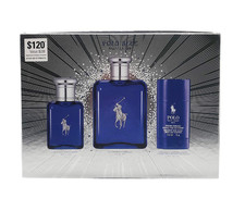 Polo Blue Ralph Lauren Men 3 PC Set: 4.2 oz 1.36 oz EDT SPR 2.6 oz Deo STK