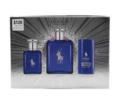Polo Blue Ralph Lauren Men 3 PC Set: 4.2 oz + 1.36 oz EDT SPR + 2.6 oz Deo STK