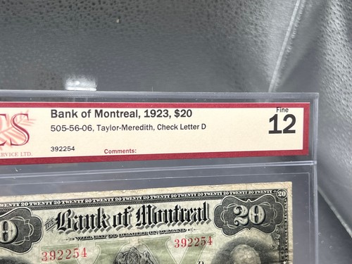 1923 Bank of Montreal $20 Bank Note Graded BCS F-12 SN 392254 - Picture 3 of 5