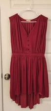 Normad Morgan Carper Size MP Red V Neck Dress High Low Midi Sleeveless #P326