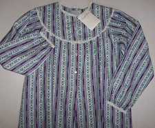 NWT Lanz of Salzburg PURPLE/BLUE/GREEN COTTON FLANNEL Hearts/Flowers Nightgown S
