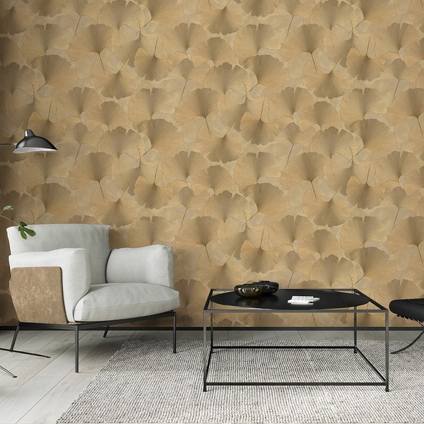 Vliestapete Blattmuster Ginkgo Floral Gold Metallic Effekt 10470-30 (3,19€/1Qm)-image