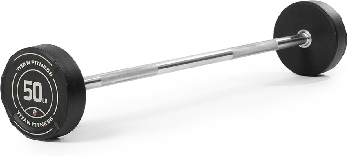 Titan Fitness Rubber Curl Fixed Barbells, Pre-Loaded Weight Bar