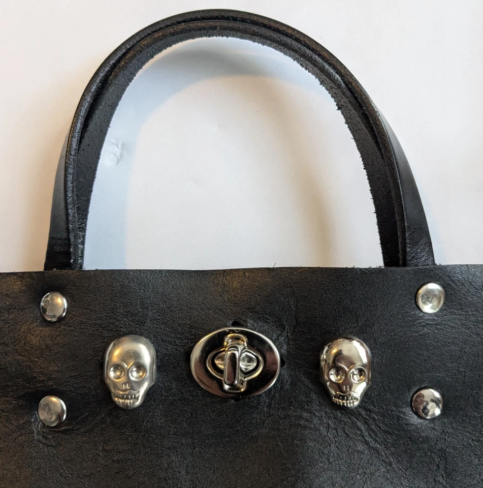 TRIBE ALIVE DIY Redone Black Genuine Leather Skull Punk Goth CROSSBODY BAG - Image 4 of 4