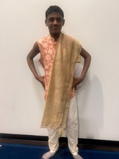 Men  s Indian Wedding Stole Dupatta Gold Brown 21x84  Formal Traditional Never Wo