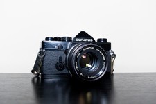 Olympus OM-1N 35mm Film Camera Black With 50mm Zuiko Lens Light Meter Tested