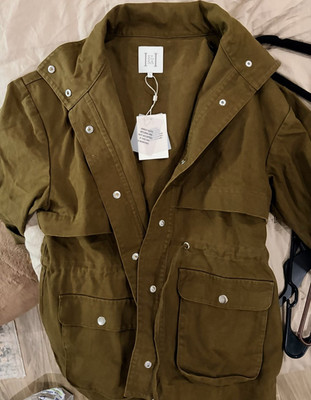 Helsa Garment Washed Utility Jacket Army Green Women's Size S Drawstring Waist