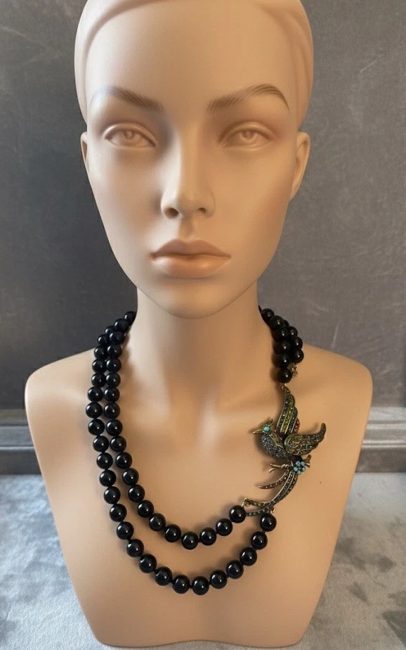 RARO Collar Heidi Daus HSN "SINFONÍA ELEVADA DE COLOR" Pájaro y Cuentas Negras Usado en Excelente Condición Foto 2 de 4