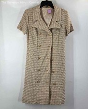 Womens Beige Double-Breasted Short Sleeve Jacket Dress Size Approx. Medium
