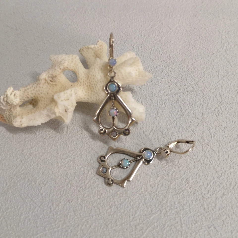 Jugendstil Opal Ohrringe Opalschmuck Vintage Retro antik Sterling Silber 925/- - Bild 2 von 4