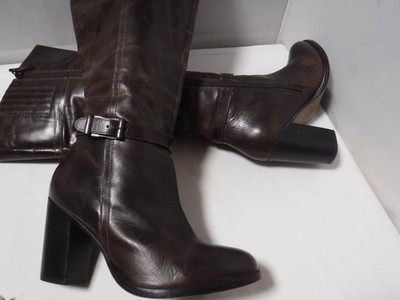 GA3 VTG Lane Bryant Brazil Brown Leather Tall Chunky Heel Harness Boots Sz 8W