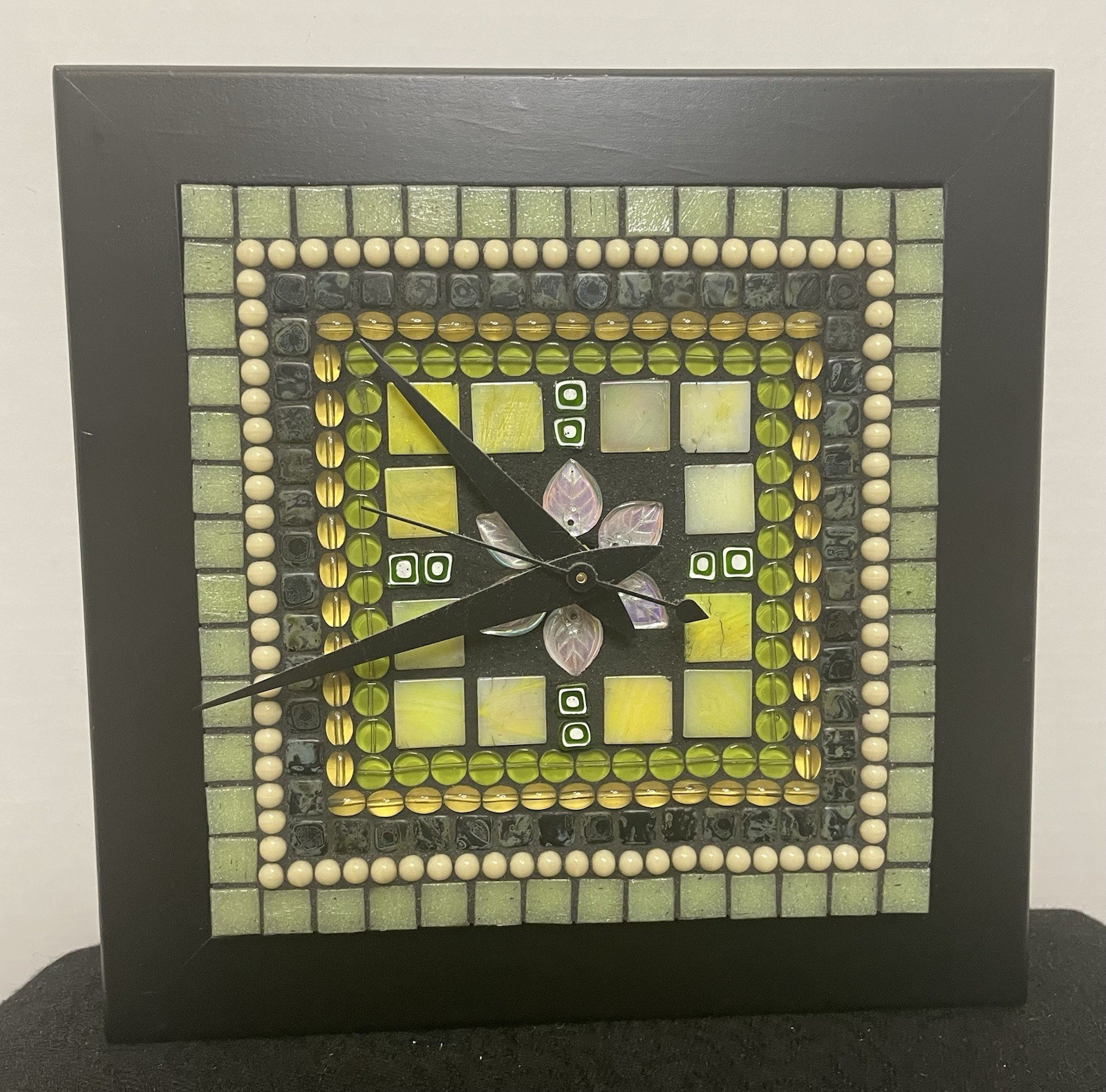 Mosaic Tile Wall Clock Black Wood Frame 8&rdquo; Sage Green Deco