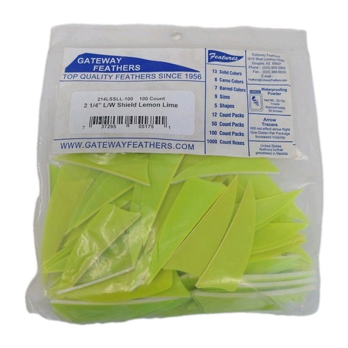 100pk Gateway Feathers 2.25" Left Wing: Shield Lemon Lime Green 214LSSLL-100 - Picture 1 of 3