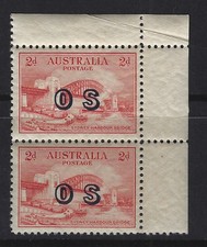 Australia 1932 Sydney Harbour Bridge 2d red OS ovpt pair ASC 147