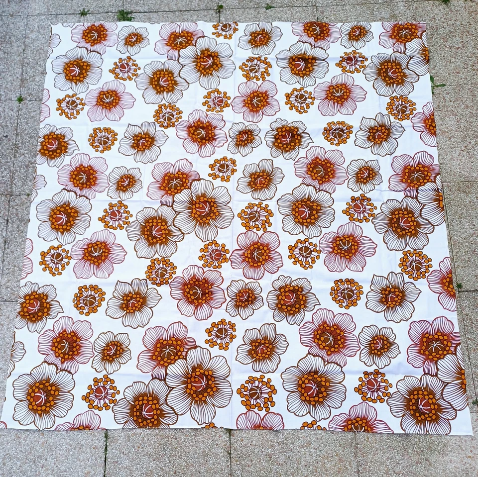 Nappe Motif Fleur Orange + Serviettes Annees 70's Vintage (Dans Boite D'Origine) - Photo 2/4