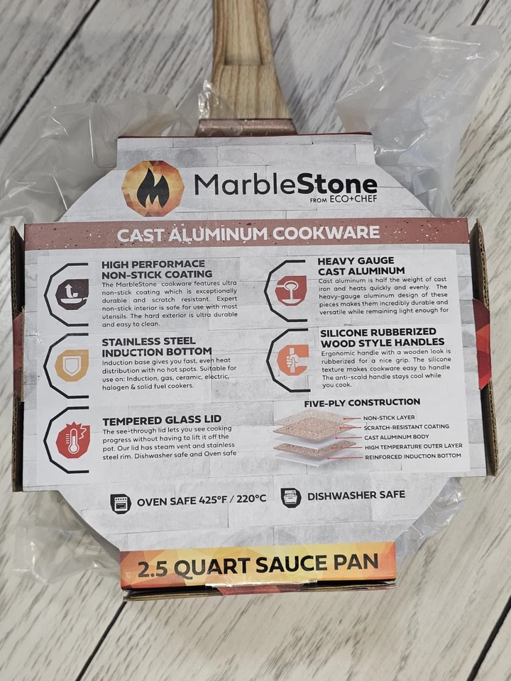 EcoChef MarbleStone Cast Aluminum Sauce Pan 2.5 Quart Nonstick Durable & Stylish - Image 2 of 4