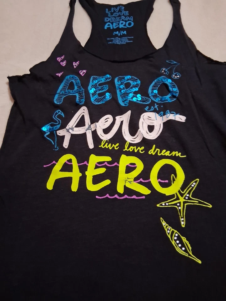 Camiseta sin mangas AERO negra ligera con estampado de neón Beach Vibes Juniors talla mediana  Foto 2 de 4