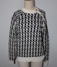 NWT Derek Lam 10 Crosby Sawyer Cable Knit Crew Neck Button Sweater Pullover S