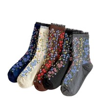 Violet Mist Women Ruffle Socks One Size, Vintage Floral With Ruffles-5pack